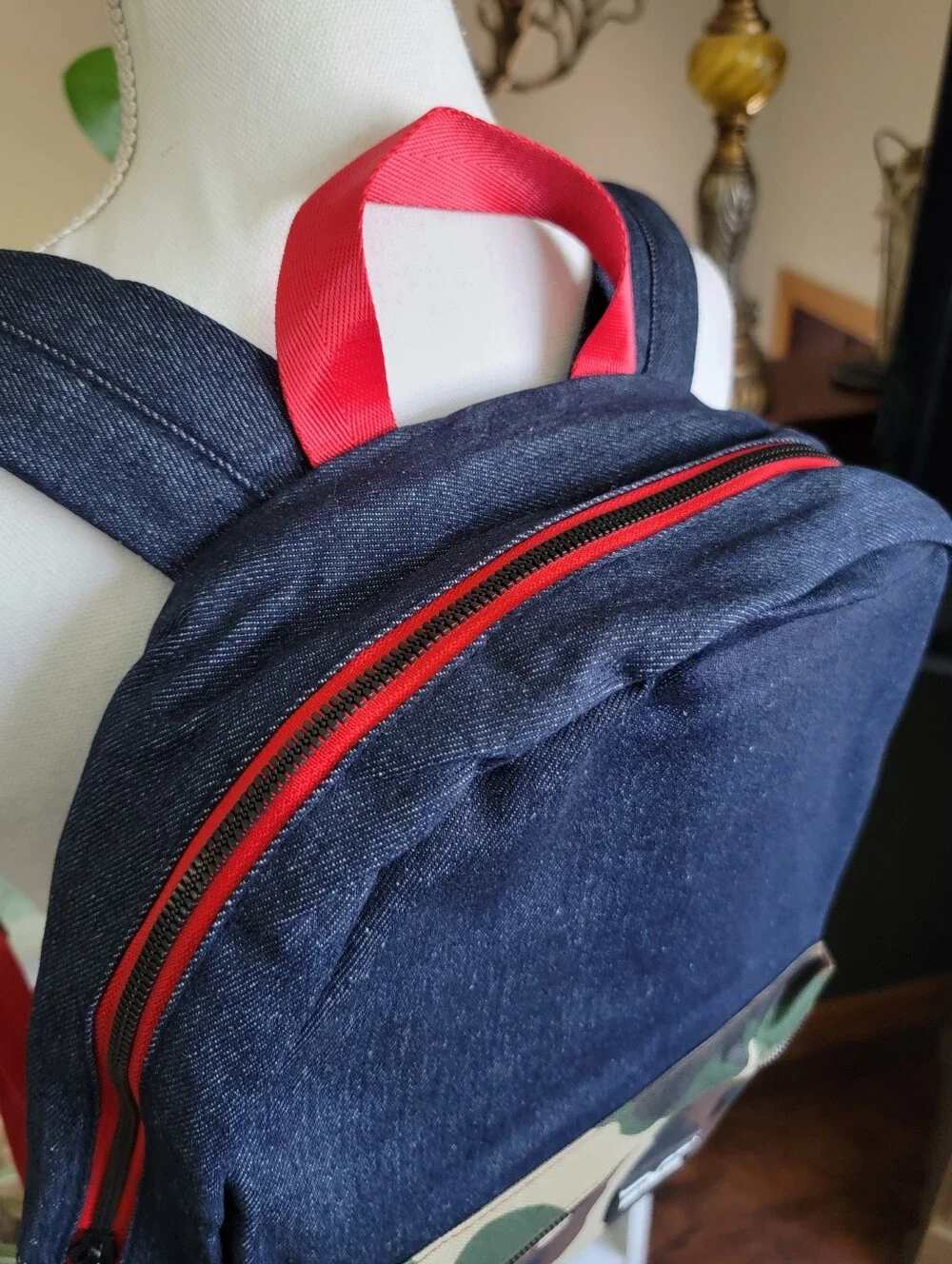 NWOT Kimes Ranch Jeans Denim & Camouflage Backpack with Red Accents